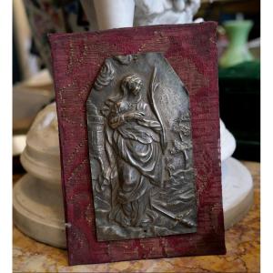 Saint Barbara On 18th Century Silver Plaque