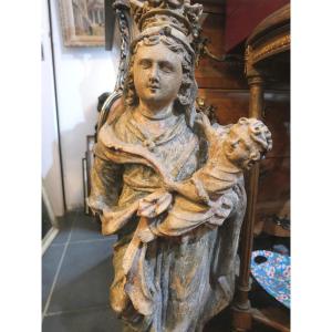 Virgin And Child In Carved Stone, 17th Century