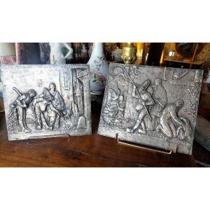 Pair Of Fine Silvered Bronze Plaques From The 19th Century