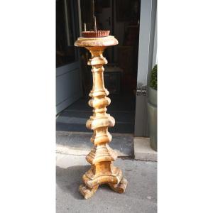 Large Gilded Wooden Candlestick, 18th Century