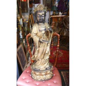 Large Guanyin In Gilded Bronze 