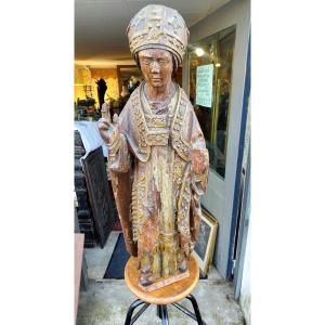 Large Carved Wooden Bishop, 17th Century