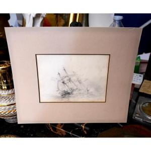 Drawing Of A Ship In A Storm 19th Century