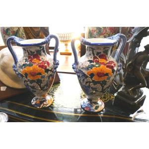 Pair Of Gien Earthenware Vases