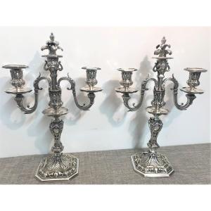 Pair Of 19th Century Silvered Bronze Candelabra