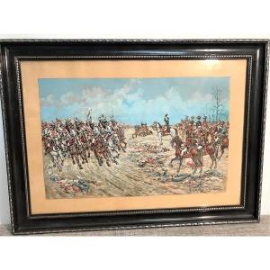 Gouache Napoleon 1st Battlefields XIXth Century