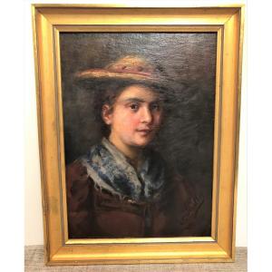 Painting Portrait Young Woman Signed Emma Von Müller Austrian Painter