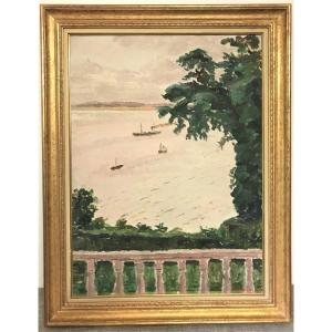 Oil Painting On Canvas By Jules Cavaillès "honfleur" XX Century