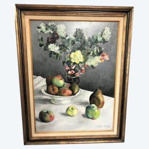 Oil On Canvas Still Life By Ernest Correleau 20th Century