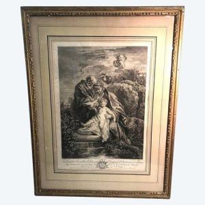 18th Century Engraving By Watteau "the Holy Family"