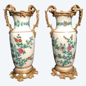 Paire De Vase En Porcelaine Et Bronze époque Napoléon III