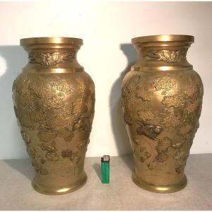 Pair Of Japanese Bronze Vases