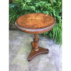Pedestal Table With Attributes Of Music In Napoleon III Marquetry