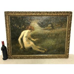 Oil Painting On Canvas Nude With Butterfly  Paul René Schutzenberger