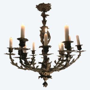 19th Century Bronze Chandelier With 12 Lights