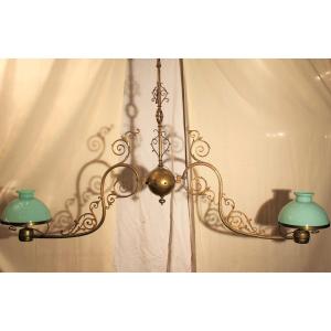 Large 19th Century Two Opaline Billiard Chandelier