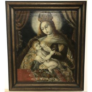 Oil Painting On Canvas Of The Virgin And Child, 17th Century