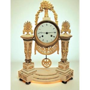 Louis XVI Period Clock, White Marble And Gilt Bronze