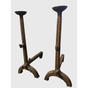 Pair Of Cast Iron Andirons From The Renaissance Period