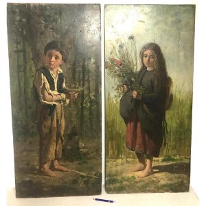 Oil Paintings On Panels Of Impoverished Children