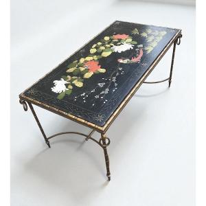 Coffee Table In Bronze And Lacquer With Japanese-style Decoration, After Bagues