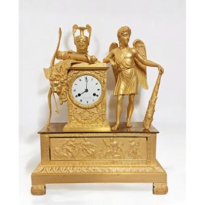 Large Gilt Clock In The Antique Style, "the Nemean Lion," Restoration/empire Period