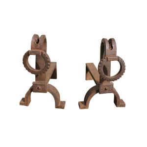 Important Pair Of 20th-century Wrought Iron Andirons