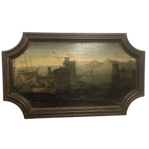 Large Marine Painting On 18th-century Woodwork