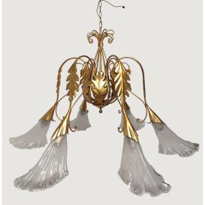 Large 1970s Murano Glass Chandelier, Euro Lamp Art Firenze