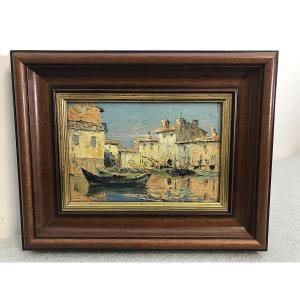 Oil Painting On Hardboard, View Of A Port