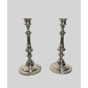 Pair Of Silver-plated Candlesticks 18th Century