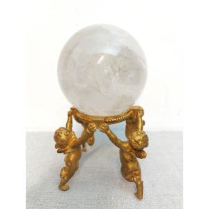 Baccarat, Gilded Bronze Cherubs And Rock Crystal Ball