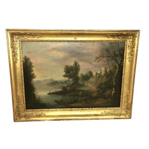 Lake Landscape Painting, 19th Century