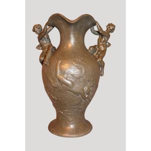 Tin Vase Art Nouveau Period Signed Sylvain Kinsburger