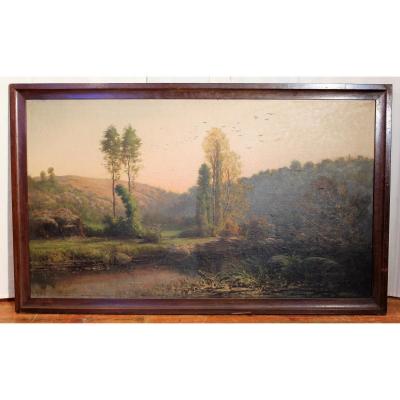 Large Landscape Painting Signed Amable Louis Pinta XIX
