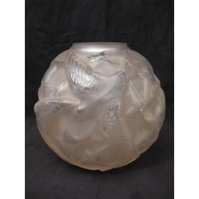 Glass Ball Vase With Swallows Art Deco Period