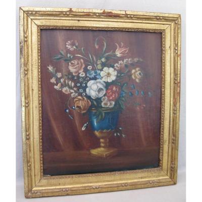 Table Oil On Canvas Bouquet Of Flowers XIX Century
