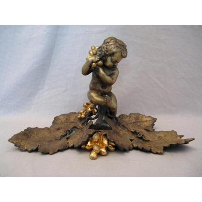 Inkwell Bronze Putti Signed Charles Cumberworth Time XIX