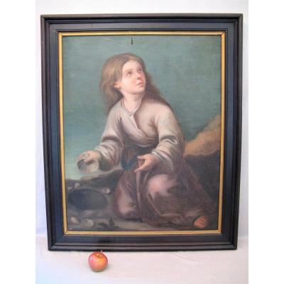 Oil Painting On Canvas XIX Century "little Girl With Shells"