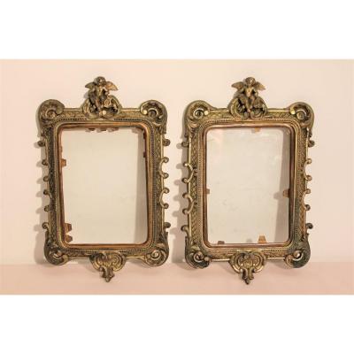 Pair Of Small Bronze Frames Decorated With Angels XIXth Century