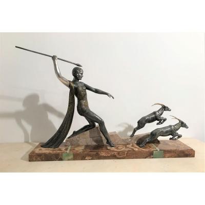 Art Deco Sculpture Diane The Huntress Signed J.dauvergne