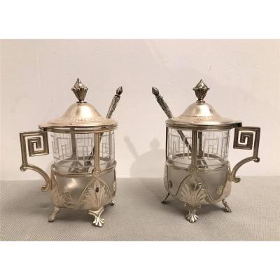 Pair Of Mustard Pot In Solid Silver XIXth Century