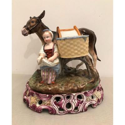 Porcelain Donkey Signed Jacob Petit, Early 19th Century