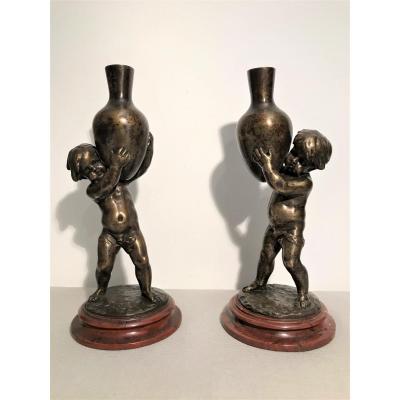Pair Of Bronzes Signed Louis Kley "loves" Circa 1900