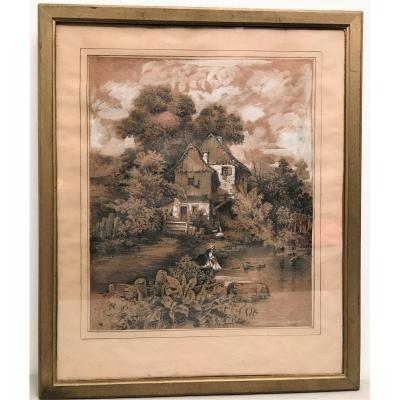 Painting Drawing Signed Louis Gadbois (1770-1826) Early 19th Century