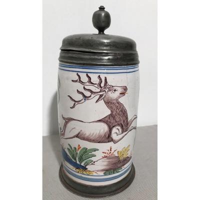 18th Century Pewter And Earthenware Mug