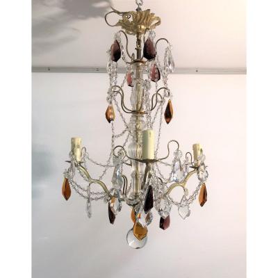 Twentieth Century Crystal And Glass 4-light Chandelier