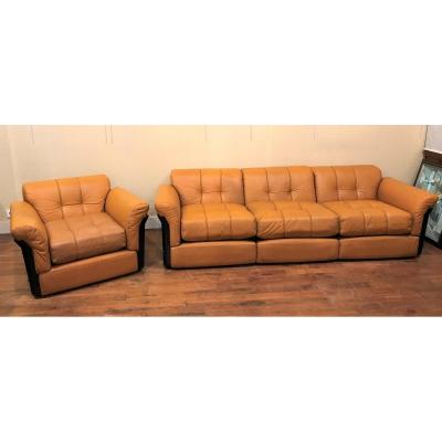 Vittorio Introini Leather Lounge For Saporiti Model Larissa Design 1970