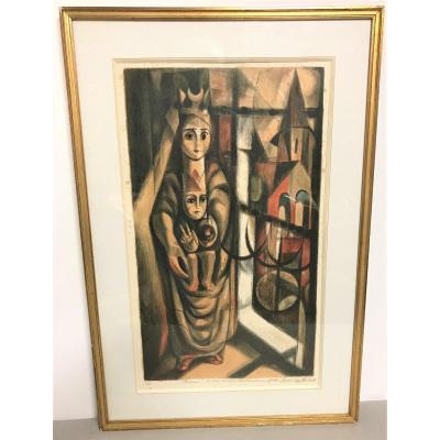 Engraving By Bernard Brussel-smith: The Virgin And Child Twentieth Century