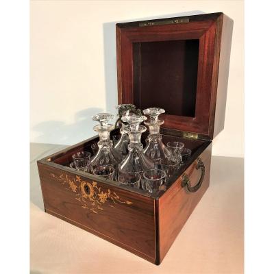 Liquor Cellar Charles X Period Crystal And Marquetry